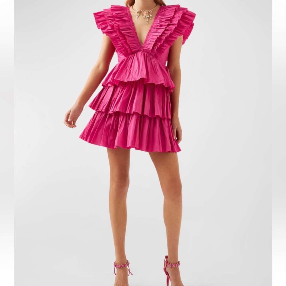 Aje Rythmic V-neck frilled taffeta mini dress